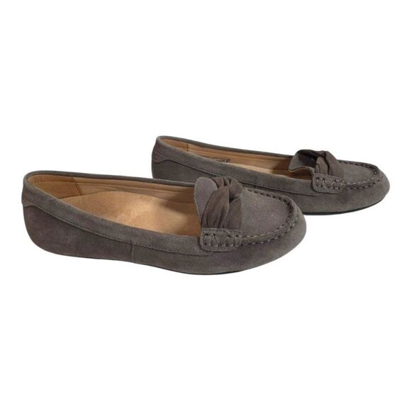Vionic Womens Suede Moccasin Flats 7.5 Gray Slip-On Comfort Shoes Bow Accent - Picture 7 of 13